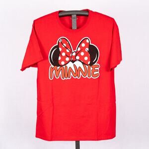 Women's Minnie Mouse T-Shirt Red Size LARGE Disney Jerry Leigh Polka Dots Bow